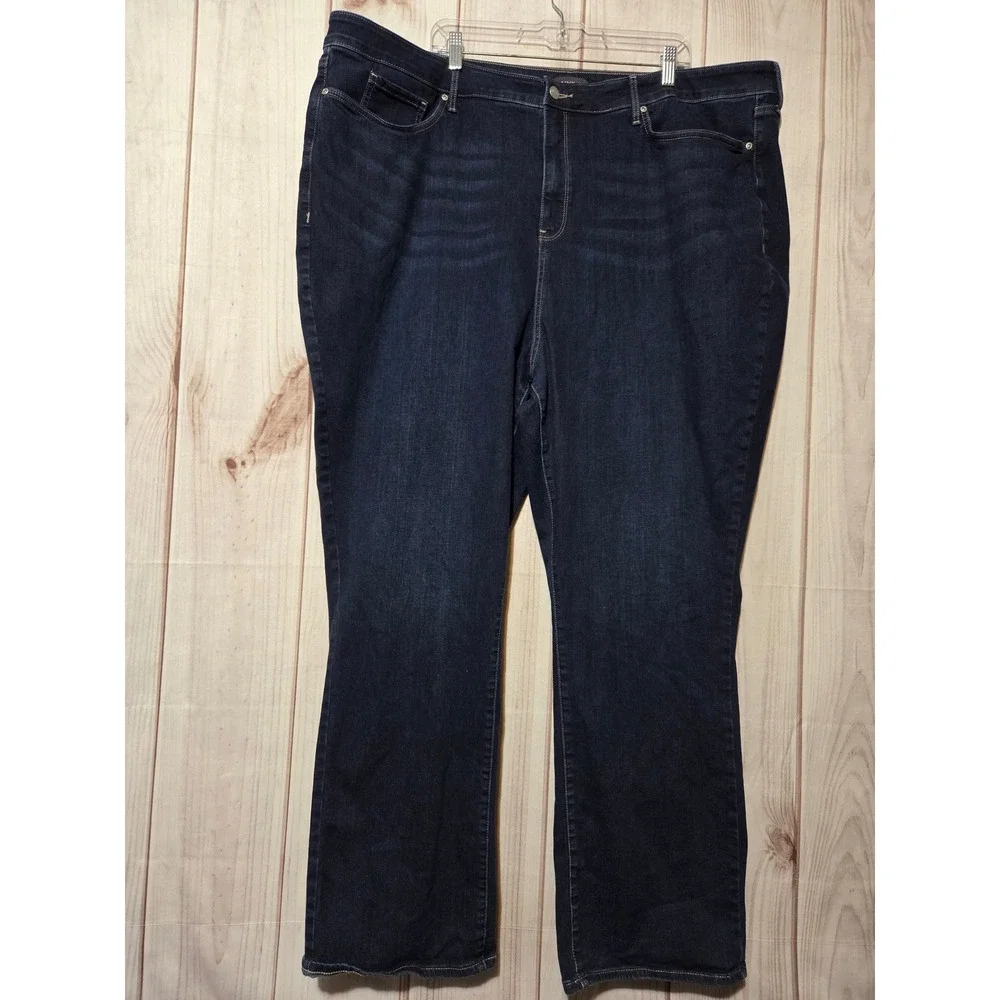 NYDJ Marilyn Straight Leg Jeans Dark‎ Wash Lift Tuck Denim Blue Womens 28W
